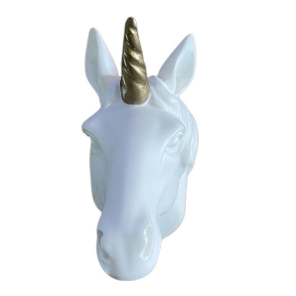 White Porcelain Unicorn with Gold Horn - Wall Hook - Fantasy, Magical - Picture 3 of 6